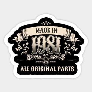 Retro Vintage Birthday Made In 1981 All Original Parts Sticker